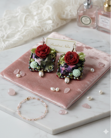 Šité dizajnové náušnice "Pastelová neha"